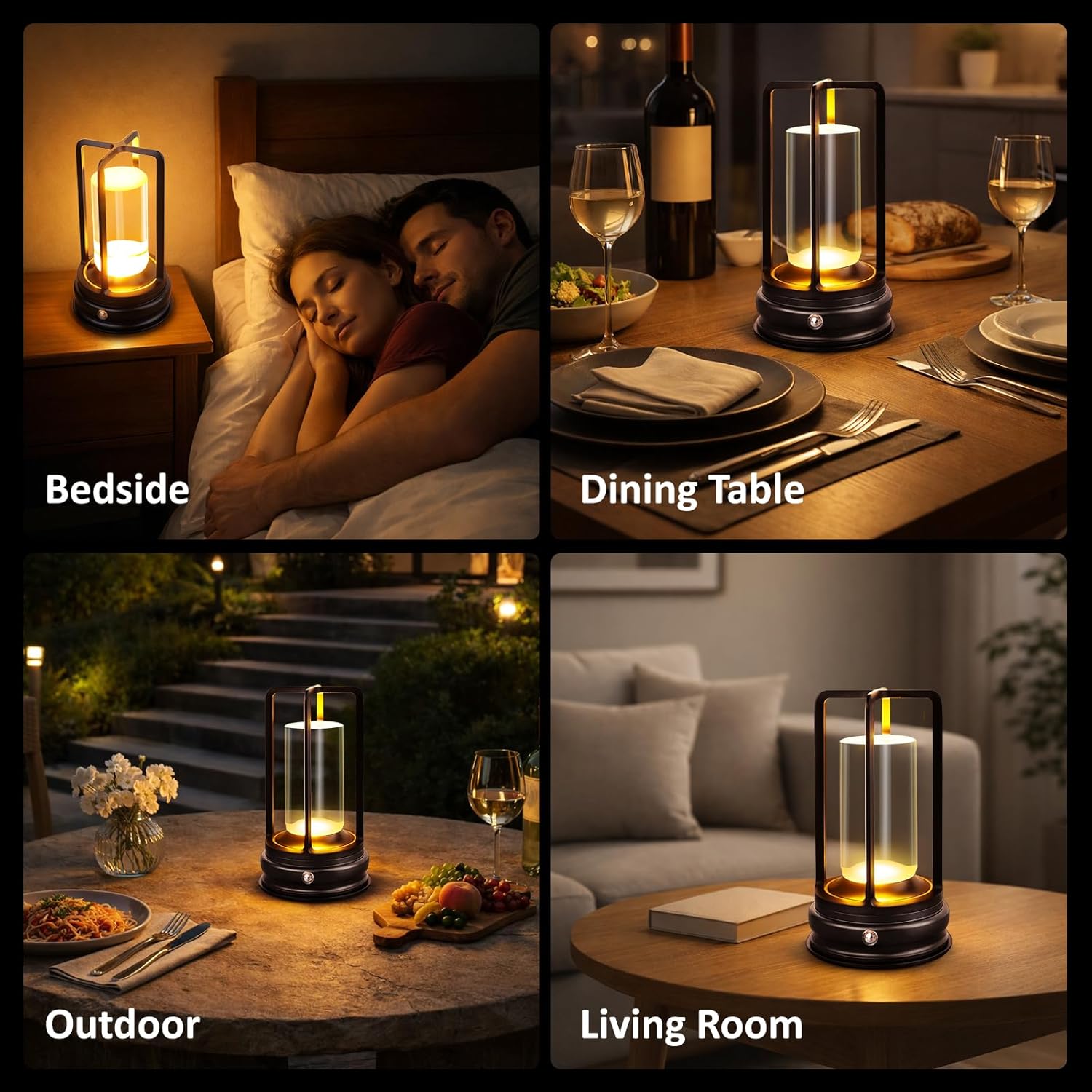 Portable Cordless Table Lamp - 2-Pack Rechargeable Table Lamp - Touch Control Lamp with 2000mAh Battery, 3000K Stepless Dimming Wireless Lamp for Bedroom, Dining Table, Counter & Living Room, Black