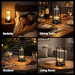 Black Rechargeable LED Table Lamp – Portable Crystal Lantern with Touch Control, 3-Color Dimmable Light, 2000mAh Battery for Indoor & Outdoor Use