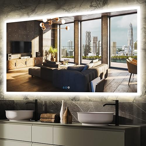 Miniatura 8 de THEKLA Espejo de baño LED retroiluminado de 30 x 55 pulgadas para pared de baño, espejo grande de tocador iluminado de 55 pulgadas con luces, 3