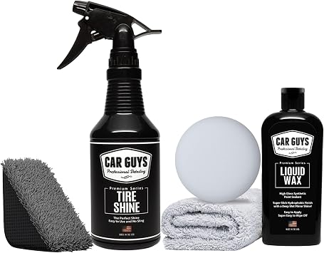 CAR GUYS Car Detailing Kit | Liquid Wax 8 Oz & Tire Shine 18 Oz