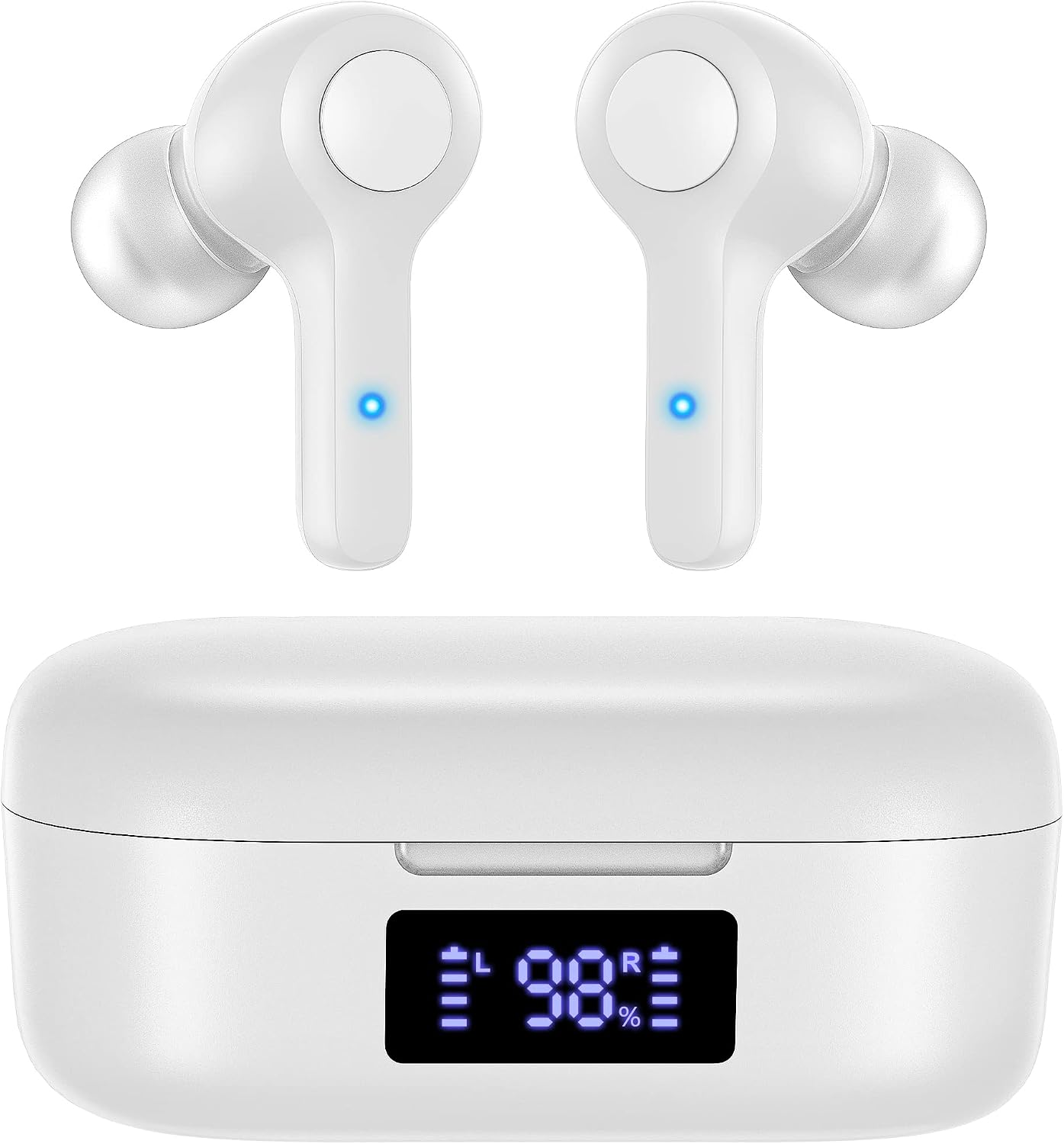 MOZOTER Bluetooth 5.3 Wireless Earbuds,Deep Bass Loud Sound Clear Call Noise Cancelling with 4 Microphones in-Ear Headphones with Wireless Charging Case Compatible for iPhone Android,Workout-White