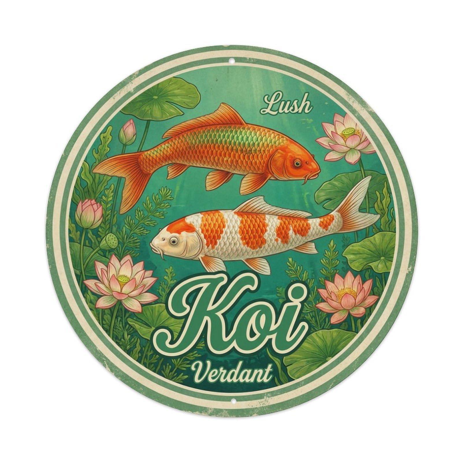 Koi Fish Lush Verdant Green Waters Fresh Vibrant Fertile Metal Tin Sign