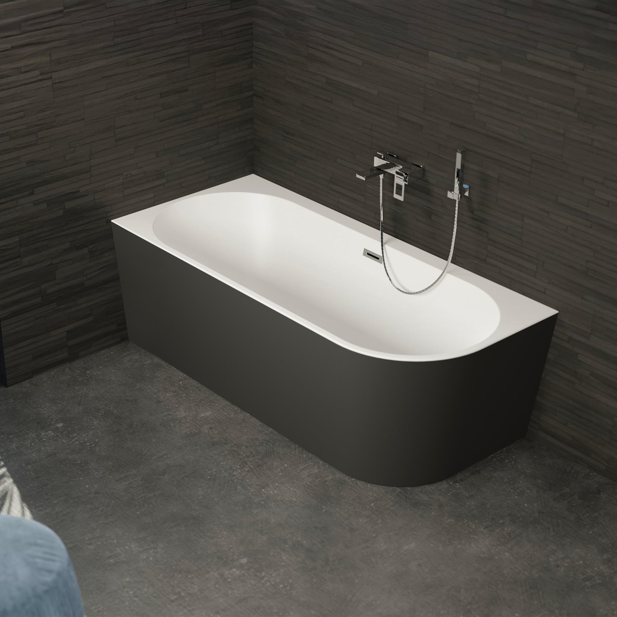 SPALINA Capri 180 Gauche Noire - Bañera Semi-exenta Mural L. 180 x l. 81 cm