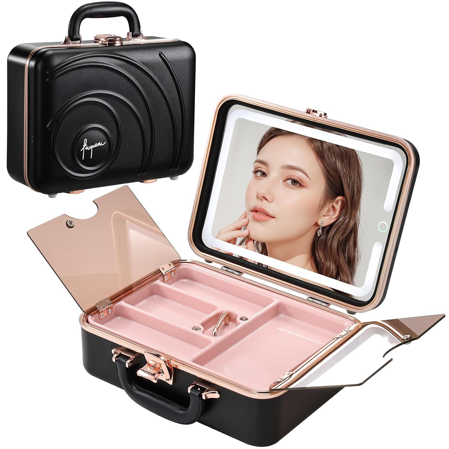 Travel Makeup Case with LED Lighted Mirror 12 Inch Portable Makeup Box Organizer Adjustable Brightness in 3 Colors Cosmetic Storage Case with Dividers Hard Aluminum Shell Vanity Box Black Travel Makeup Case with LED Lighted Mirror 12 Inch Portable Makeup Box Organizer Adjustable Brightness in 3 Colors Cosmetic Storage Case with Dividers Hard Aluminum Shell Vanity Box Black