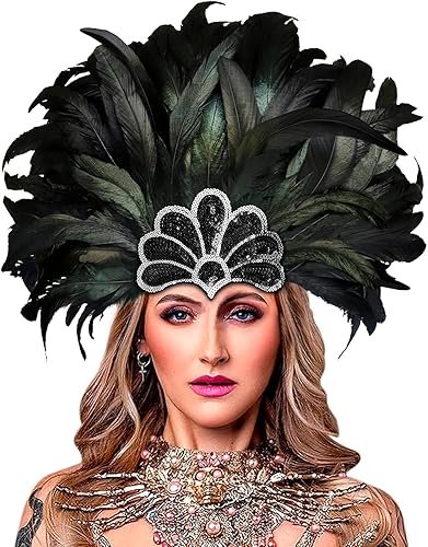 HOMELEX Tocado de plumas negras para mujer, accesorios de carnaval caribeño