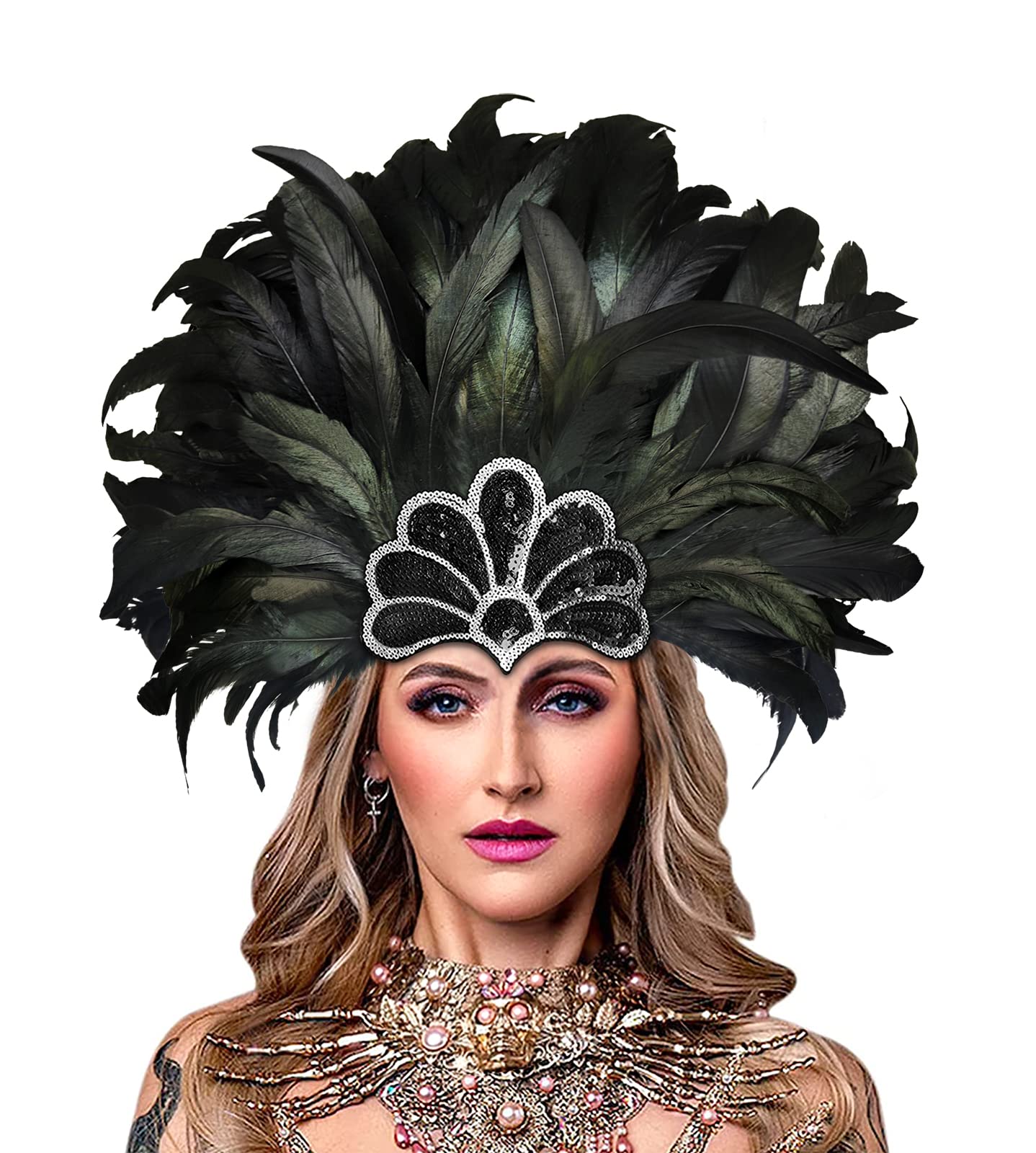 HOMELEX Women's Black Feather Headpiece Carnival Caribbean Headdress Showgirl Accessories