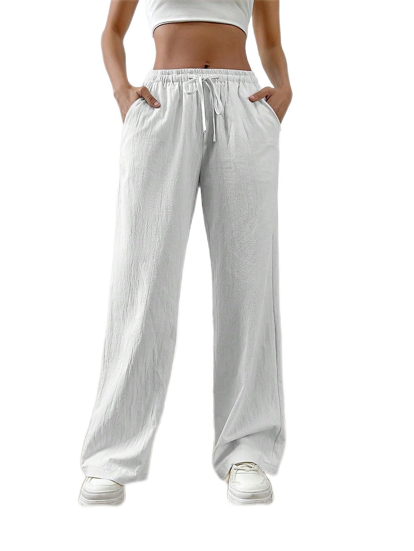CRYBA Womens Pants Drawstring Waist Slant Pocket Pants Pant for Women