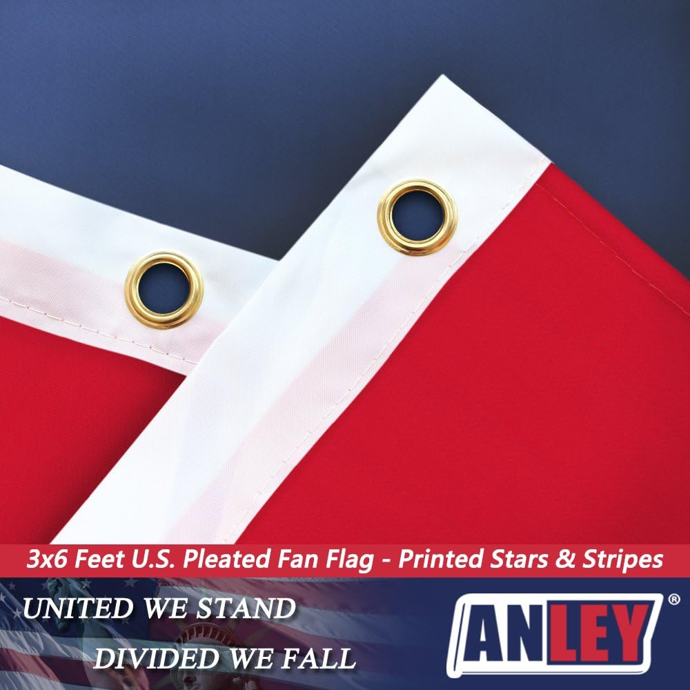 ANLEY USA Pleated Fan Flag, 3x6 Feet American US Bunting Flags Patriotic Stars & Stripes - Sharp Color and Fade Resistant - Canvas Header and Brass Grommets - United States 3 x 6 Feet Half Fan Banner : Patio, Lawn & Garden