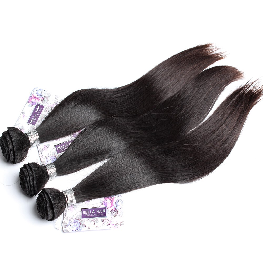 Bella Hair 100% Virgin Peruvian Silky Straight 3 Bundles 300g Total Human Hair Weave Extensions Natural Black Color (8"8"8")