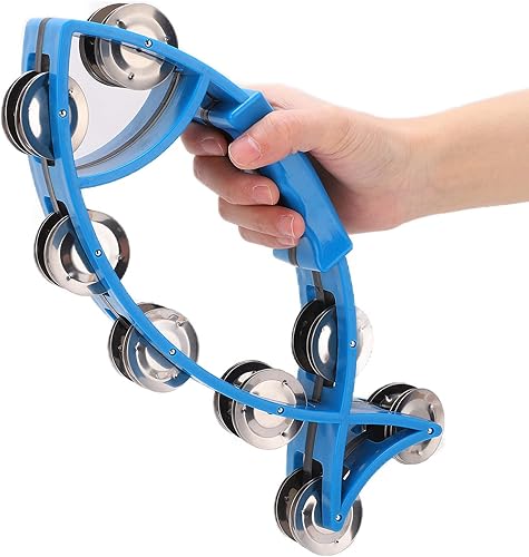 Miniatura 3 de Eujgoov Campana plástica de la pandereta de la mano, peces en forma de doble fila Jingles Music Rhythm Toys (azul)