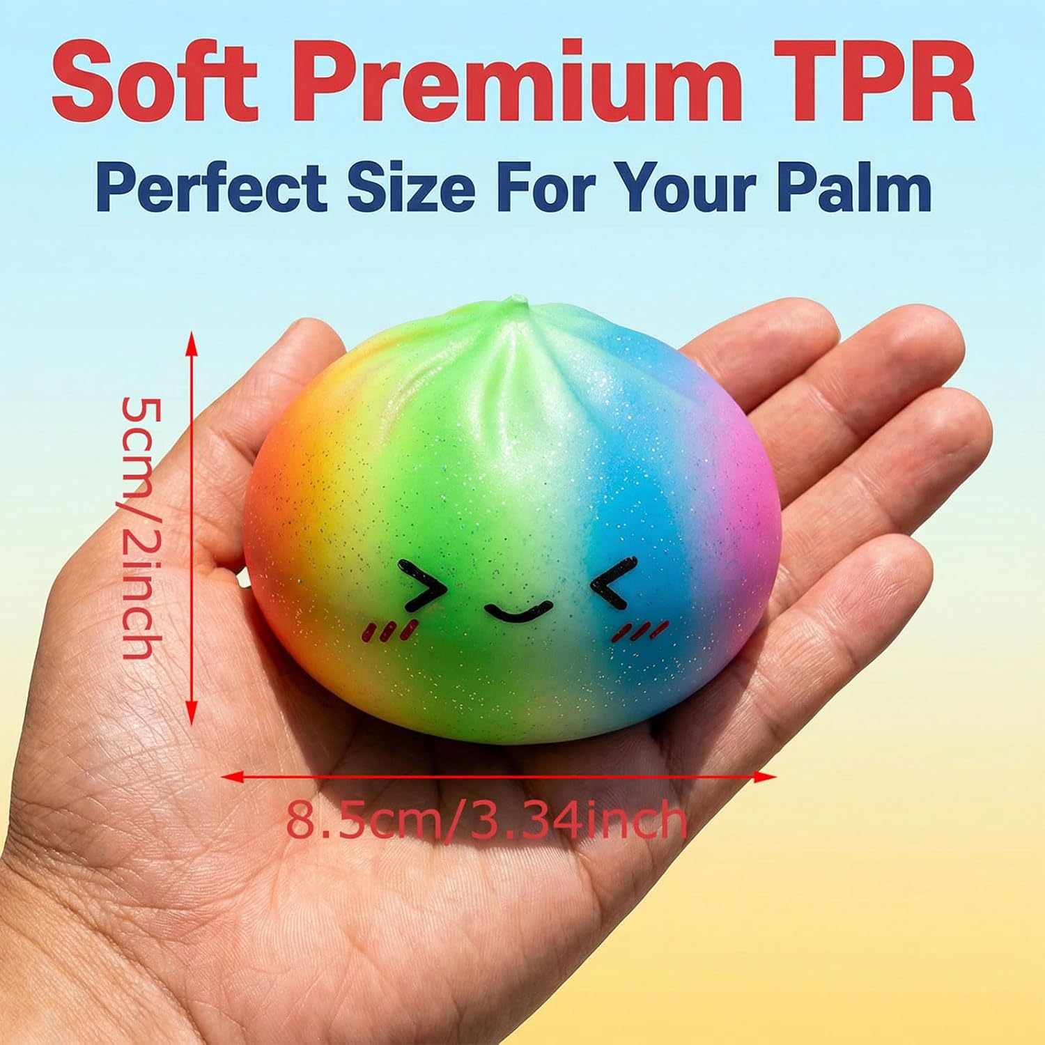 Rainbow Dumpling Toy with Steamer Case, Funny Squeeze Dough Stress Ball, Realistic Steamed Bun Squeezing Toy for Fidget Sensory Anxiety Relief Calming Travel Accessory Gift