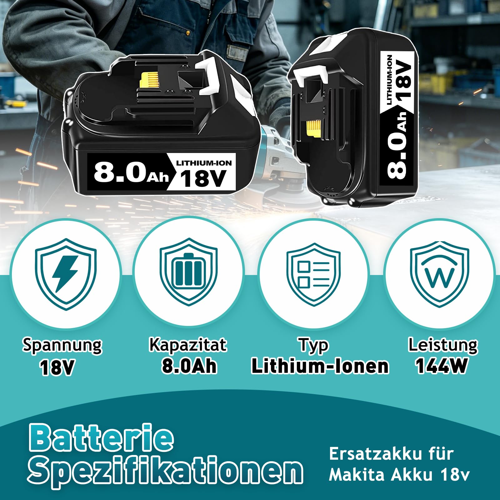 6 Stück 8.0 Ah/8000mAh Ersatzakku für Makita Akku 18v mit Ladegerät DC18RD,Li-ion Akku für Makita Akku BL1860B BL1860 BL1850B BL1850 BL1845 BL1890 BL1830 BL1415 BL1430 194205-3 LXT-400