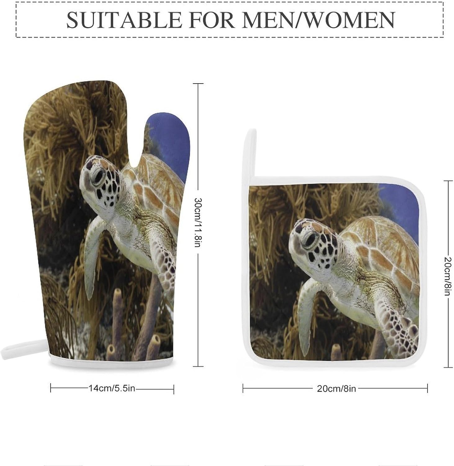 Coral Reef and Sea Turtle Oven Mitts and Pot Holders 4Pcs Set Heat Resistant Cooking Mitts Hot Pads