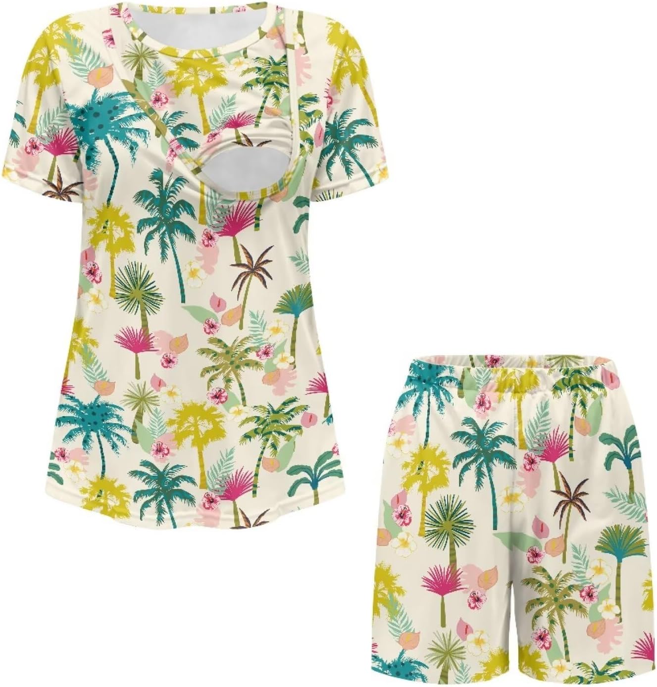 Women 2 Pack Nursing Pajamas Sets, Soft Double Layer Pregnancy PJS for Summer S-2XL