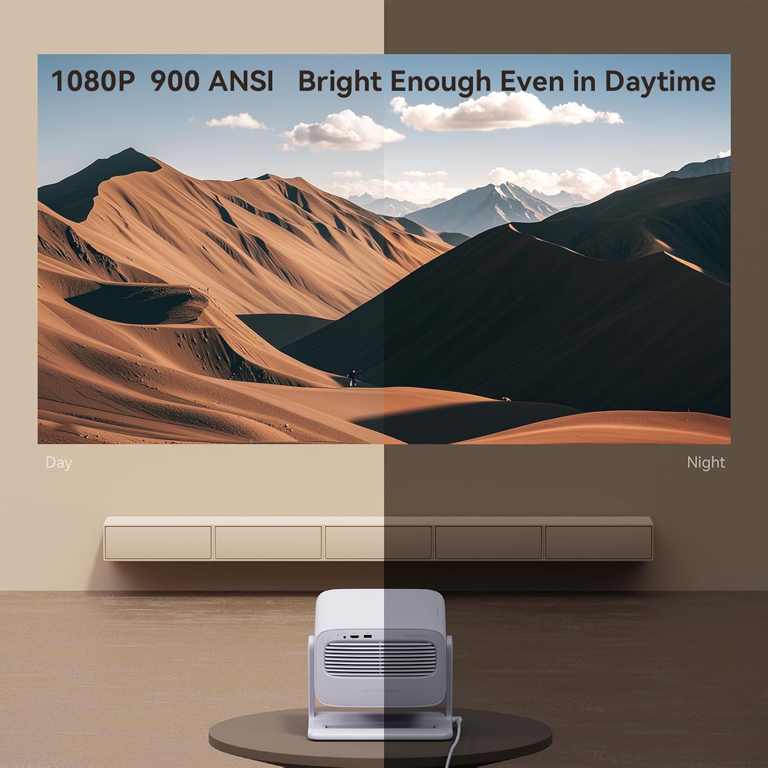 WANBO Vali 1, Native 1080P Fully Automatic, Smart Home Projector 4K Ultra HD, DRM L1, 900 ANSI | Voice Assistant | Chromecast | Android TV 11.0 | 12W Speaker | WiFi, BT | White 3