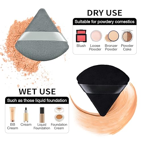 Miniatura 3 de 6 piezas de polvo para maquillaje facial suelto y cosmético, terciopelo suave, triangular, húmedo, seco, base cosmética, esponja de maquillaje