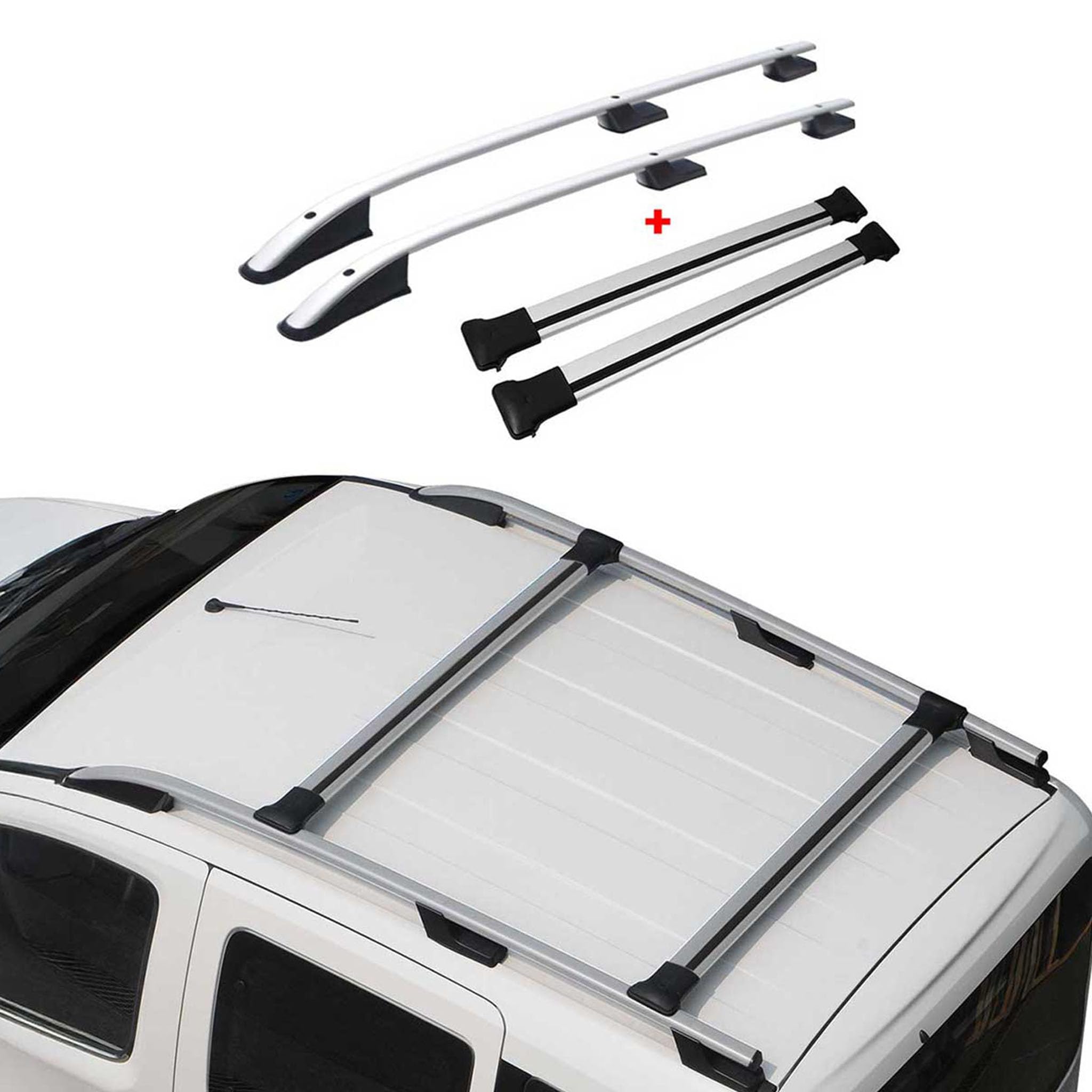 Kit de barras de techo compatible con Citroën Nemo Peugeot Bipper Fiat Qubo – Galería de techo – Porta-Bagajes portabicicletas de techo – Capacidad de carga 75 kg – de aluminio gris – 4 piezas