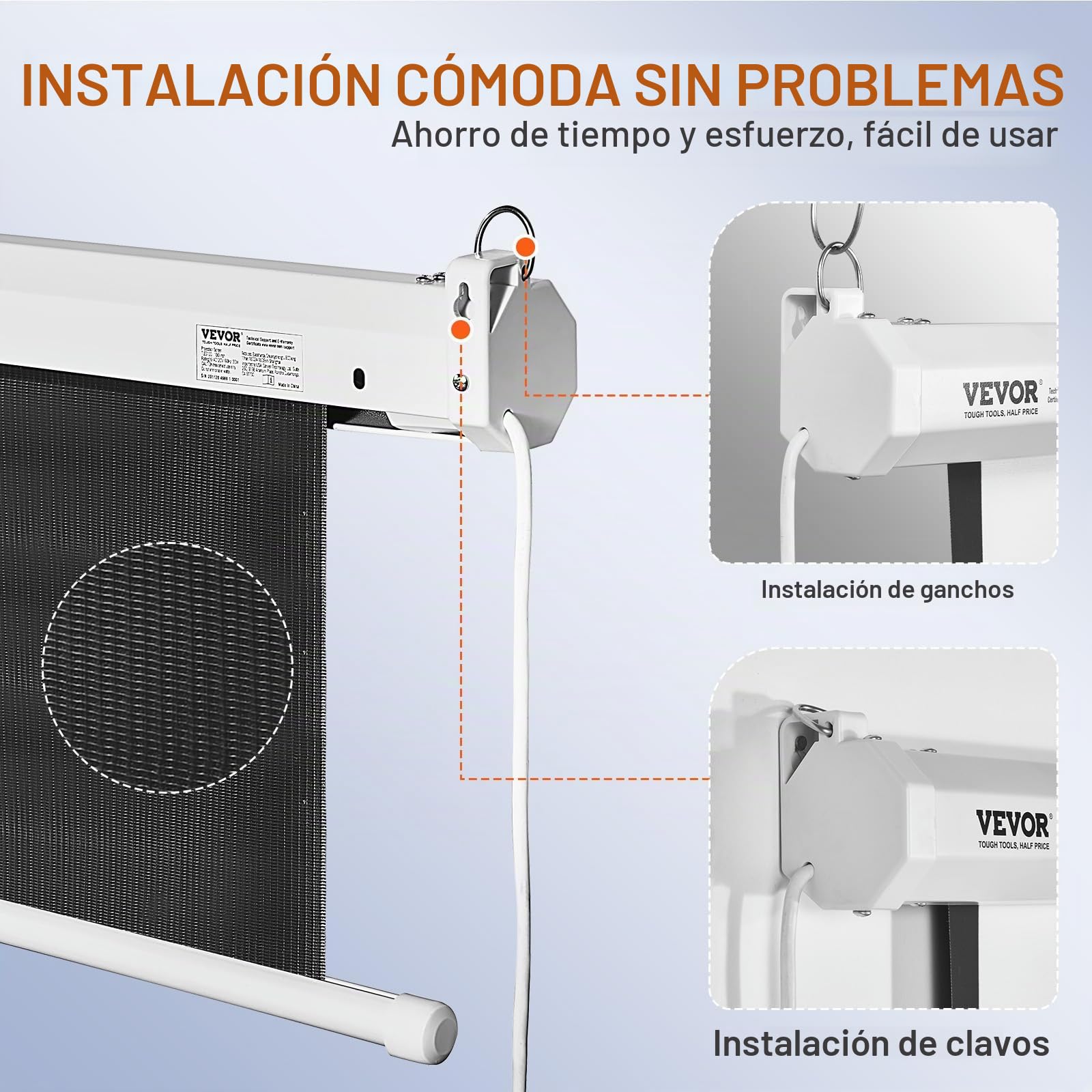 VEVOR Pantalla de Proyección Motorizada 100 Pulgadas 16:9 HD 4K 1080 Lienzo de Proyección Antiarrugas con Control Remoto Amplio Ángulo de Visión Montaje Directo en Pared para Proyectores de Video