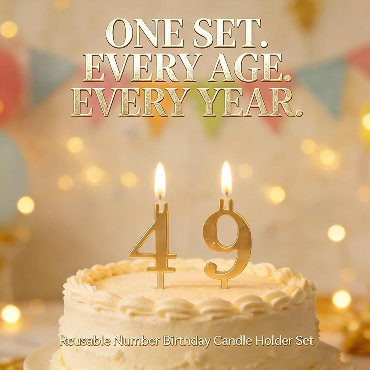 Digital Birthday Cake Candle Holder Set, 0-9 Reusable Number Birthday Candle Holder Set, Metal Cake Topper Decorations, Bright Decorative Pieces for Family Events Home (2set)