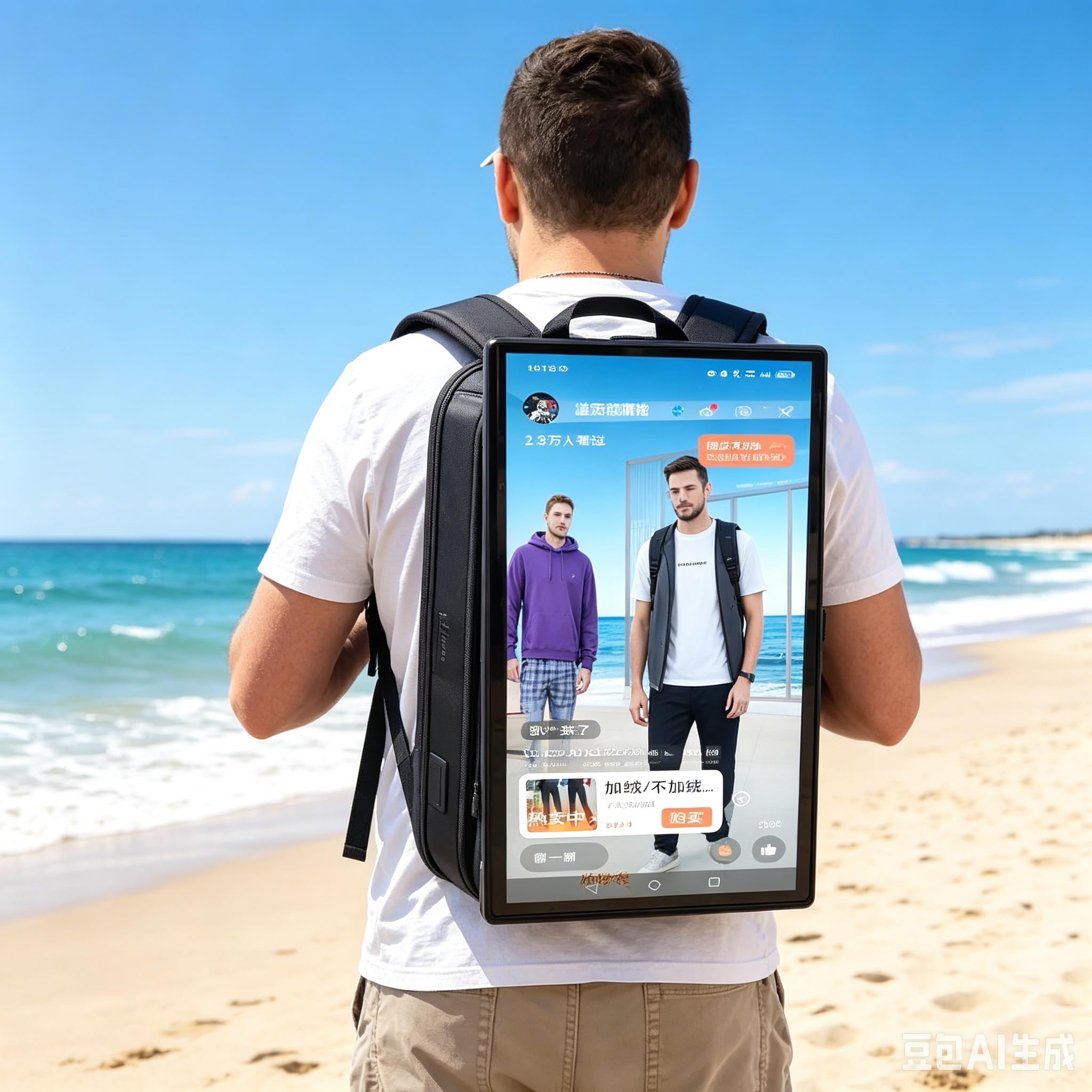 RoyceBee 21.5in Digital Backpack Billboard, LCD Backpack for Video Advertising Player 1920 * 1080 Resolution Ratio Back Pack (With Touch Screen)