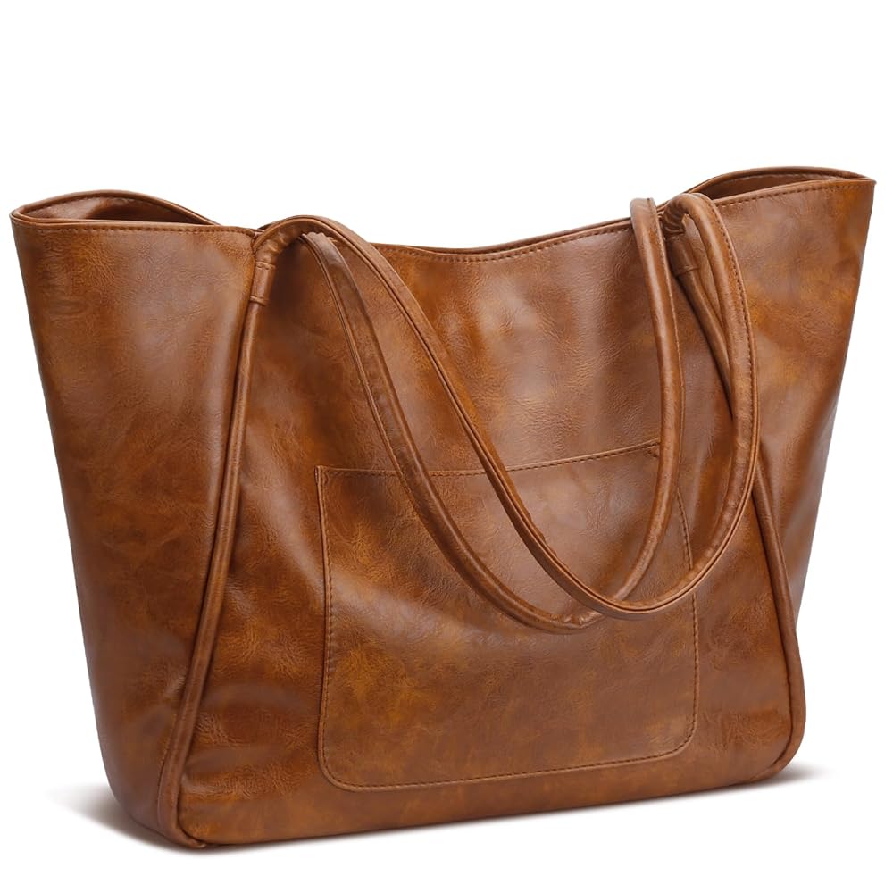 KKXIU Large Tote Bag for Women with Zipper Work Leather Travel Purse and