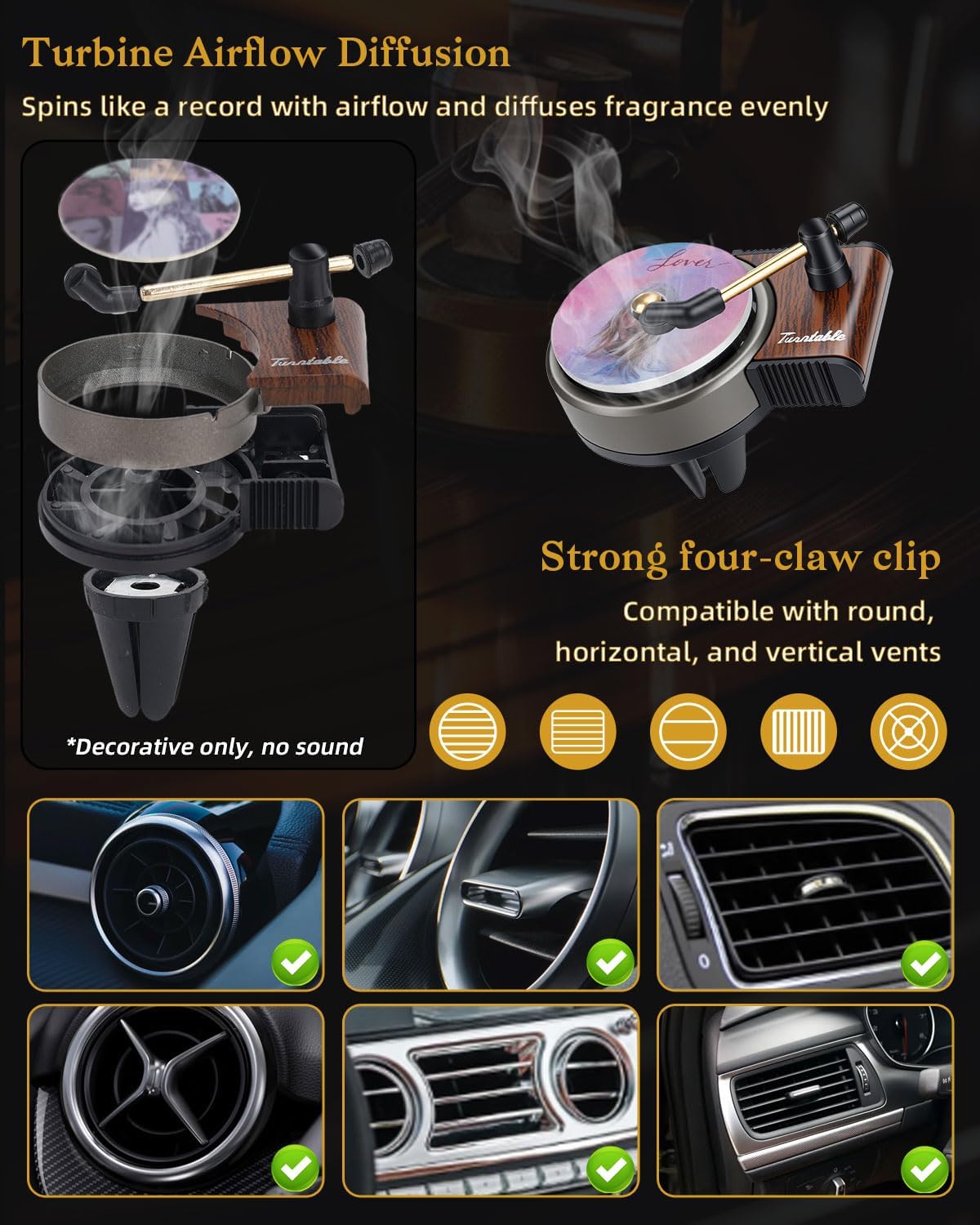 13PCS Record Player Car Air Freshener Vent Clip, Strawberry image 3