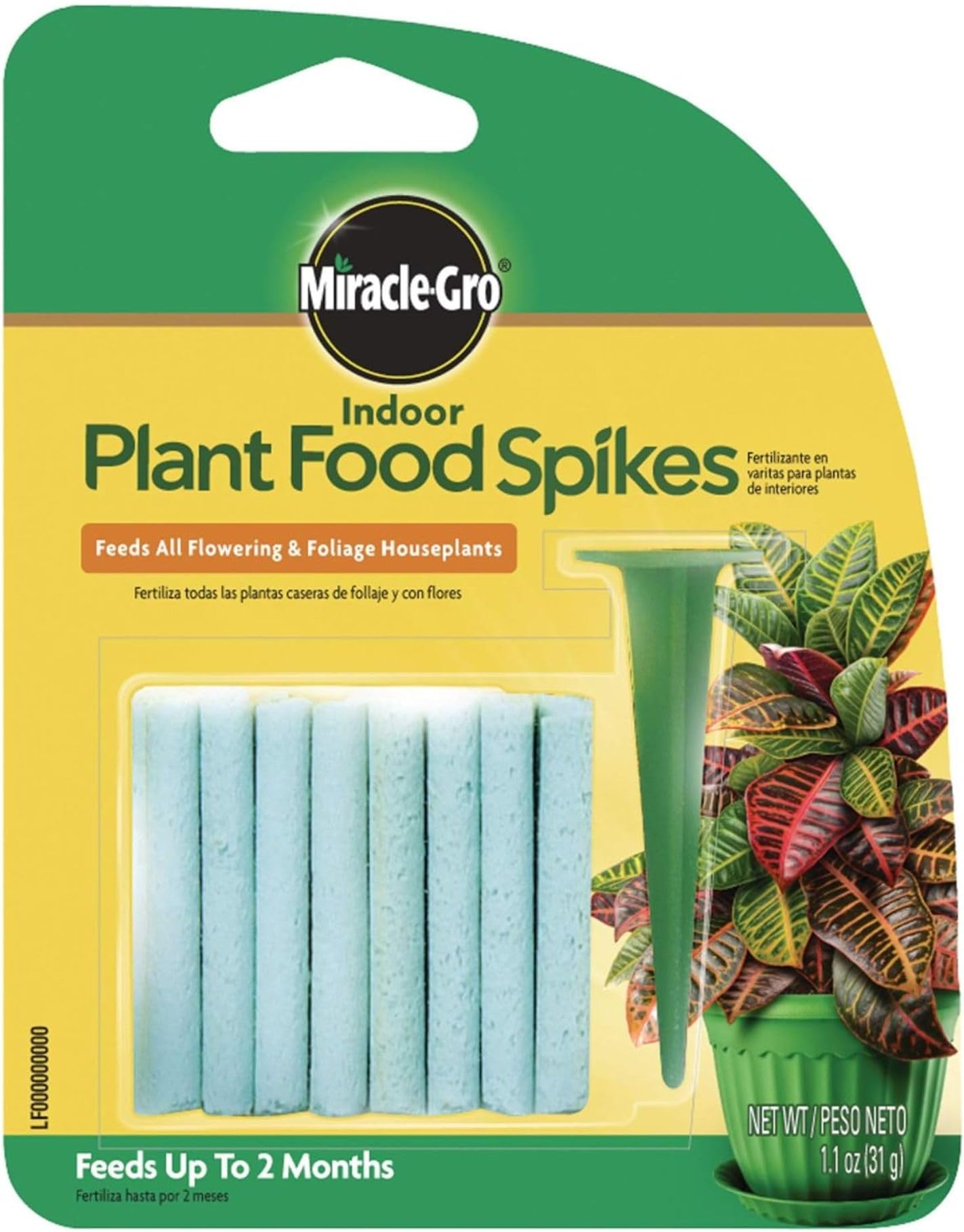 Miracle-Gro Indoor Plant Food Spikes, Includes 24 Spikes - Continuous Feeding for all Flowering and Foliage Houseplants - NPK 6-12-6