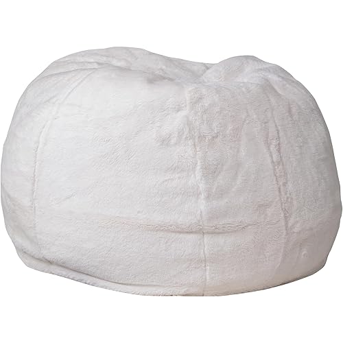 Flash Furniture Dillon Small Bean Bag Chair for Kids and Teens, Foam-Filled Beanbag Chair with Machine Washable Cover, White Furry