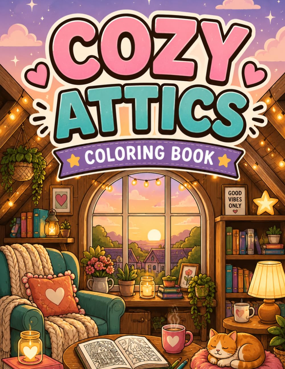 Cozy Attics Coloring Book: A Cozy Adult Coloring Book of Charming Attic Studios, Hygge Hideaways, Reading Nooks, and Whimsical Creative Spaces for Relaxation