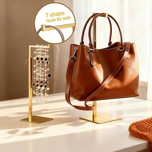 Miniatura 13 de Soporte de exhibición para bolso, paquete de 2 soportes de exhibición de bolsas color negro sólido, soporte de exhibición de acero inoxidable