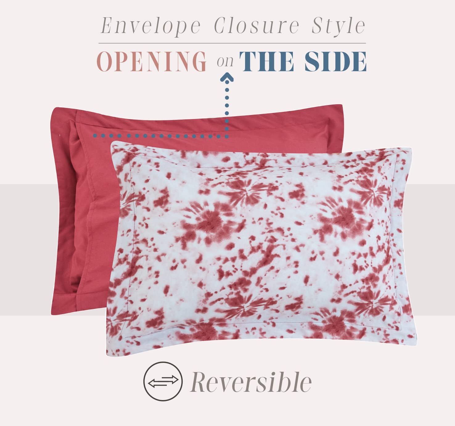 Elegant Comfort Reversible 10-Piece Comforter Set, Tie-Dye Print, Decorative Pillow and Fitted Sheet with Smart Pockets, Soft, Plush, Lightweight Material, 10pc Tie-Dye Set, Cali King, Burgundy