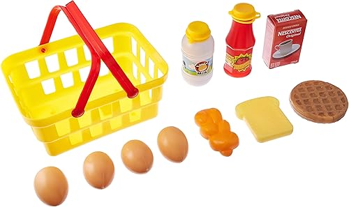 PowerTRC Juego de cesta de comestibles para niños con juguete de simulación de leche y huevo (10 piezas)