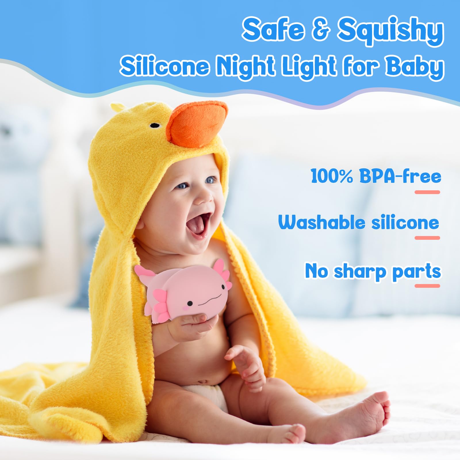 Wrischan Axolotl Luce Notturna Bambini, 2 Modalità di Luces, Ricaricabile Lampada Touch Peach con 20 Minuti Timer, Luce Notturna Neonato Cameretta Bambina