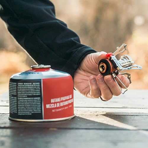 Miniatura 7 de MalloMe Estufa de mochilero – Estufa de camping portátil – Mochila pequeña para campamento individual para recipiente de combustible de propano