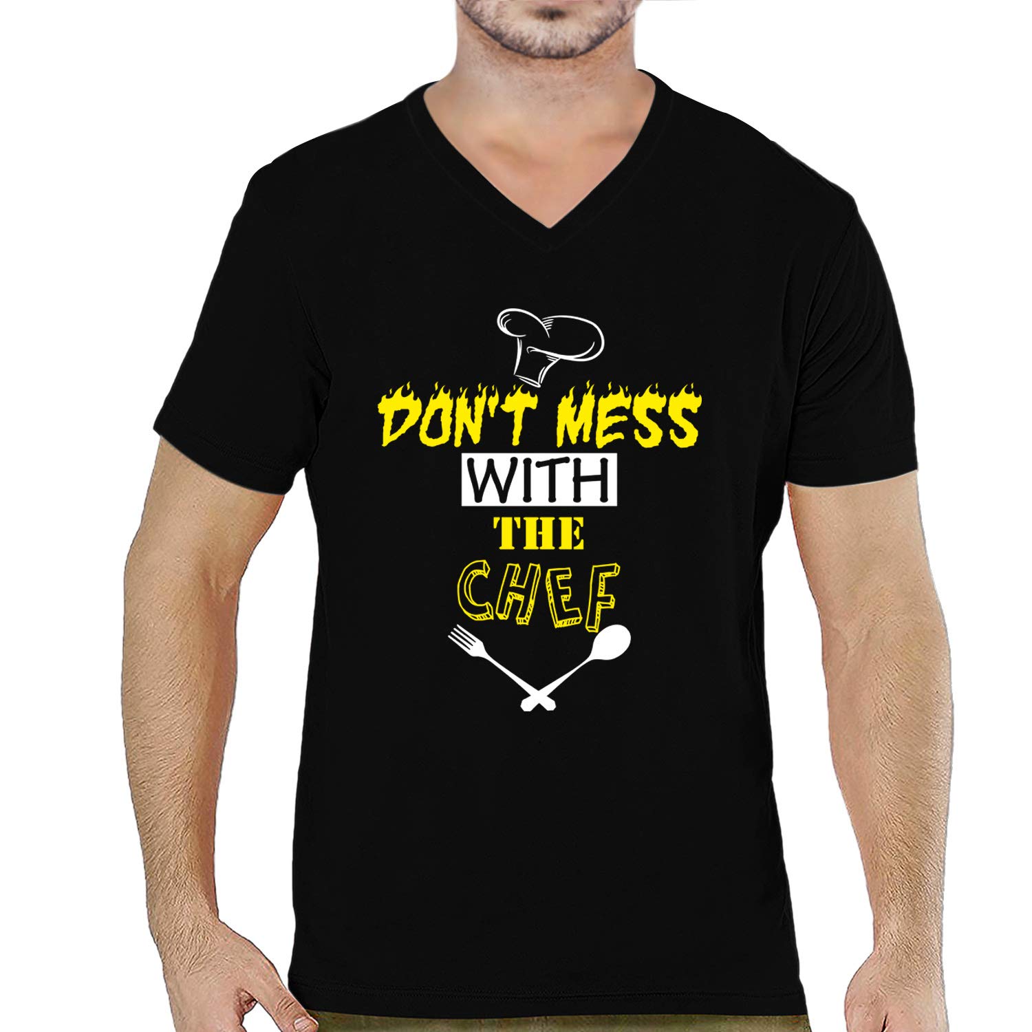 TVP FashionsGraphic Printed Men Tshirt Don't Mess with The Chef Cotton Printed V Neck Half Sleeves Food, Chef, Cook Tees and Tshirts (Black_Medium)