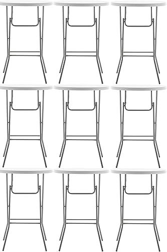 Miniatura 10 de BTEXPERT Blanco 32 pulgadas redonda 43 pulgadas de altura de la barra de granito plegable de plástico portátil para banquetes comerciales mesa de