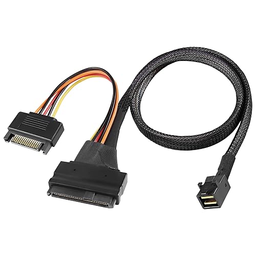 XMSJSIY MINI SAS HD SFF-8643 a SAS 8639 12Gbs Cable de conexión interno NVMe SSD con fuente de alimentación SATA de 15 pines, 19.7 in19.6 pulgadas