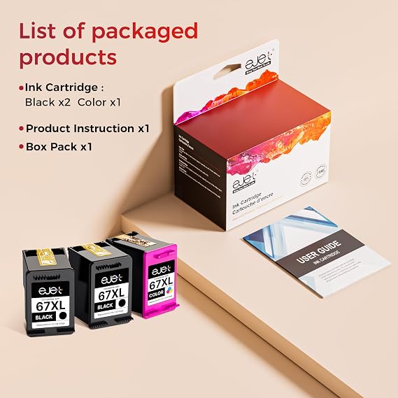 67XL 3-Pack for HP Ink 67 for HP 67XL Ink Cartridges Black/Color Combo Pack