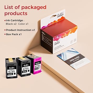 67XL 3-Pack for HP Ink 67 for HP 67XL Ink Cartridges Black/Color Combo Pack