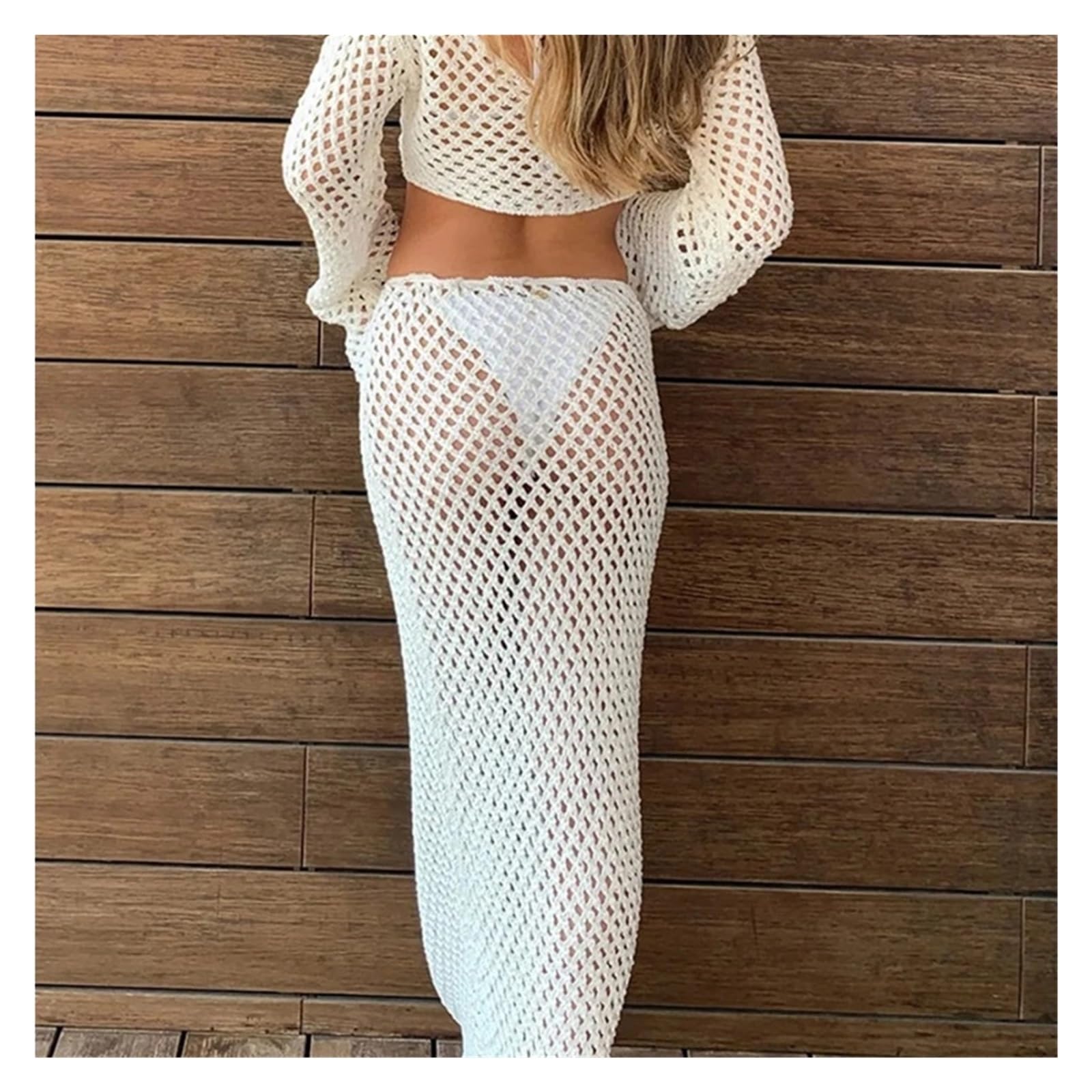 Paréo Ensemble Cache-Maillot Haut en Tricot à épaules dénudées et Jupe Longue for la Plage Piscine pour Piscine
