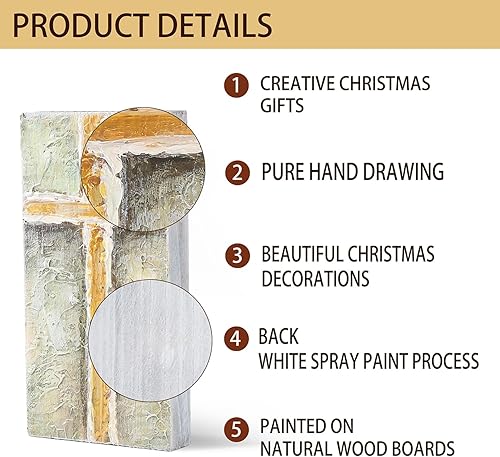 Miniatura 3 de XIAOAIKA Pinturas hechas a mano de belenes, iglesias, cruces y la Virgen María en madera de madera natural. Navidad rústica, decoración navideña