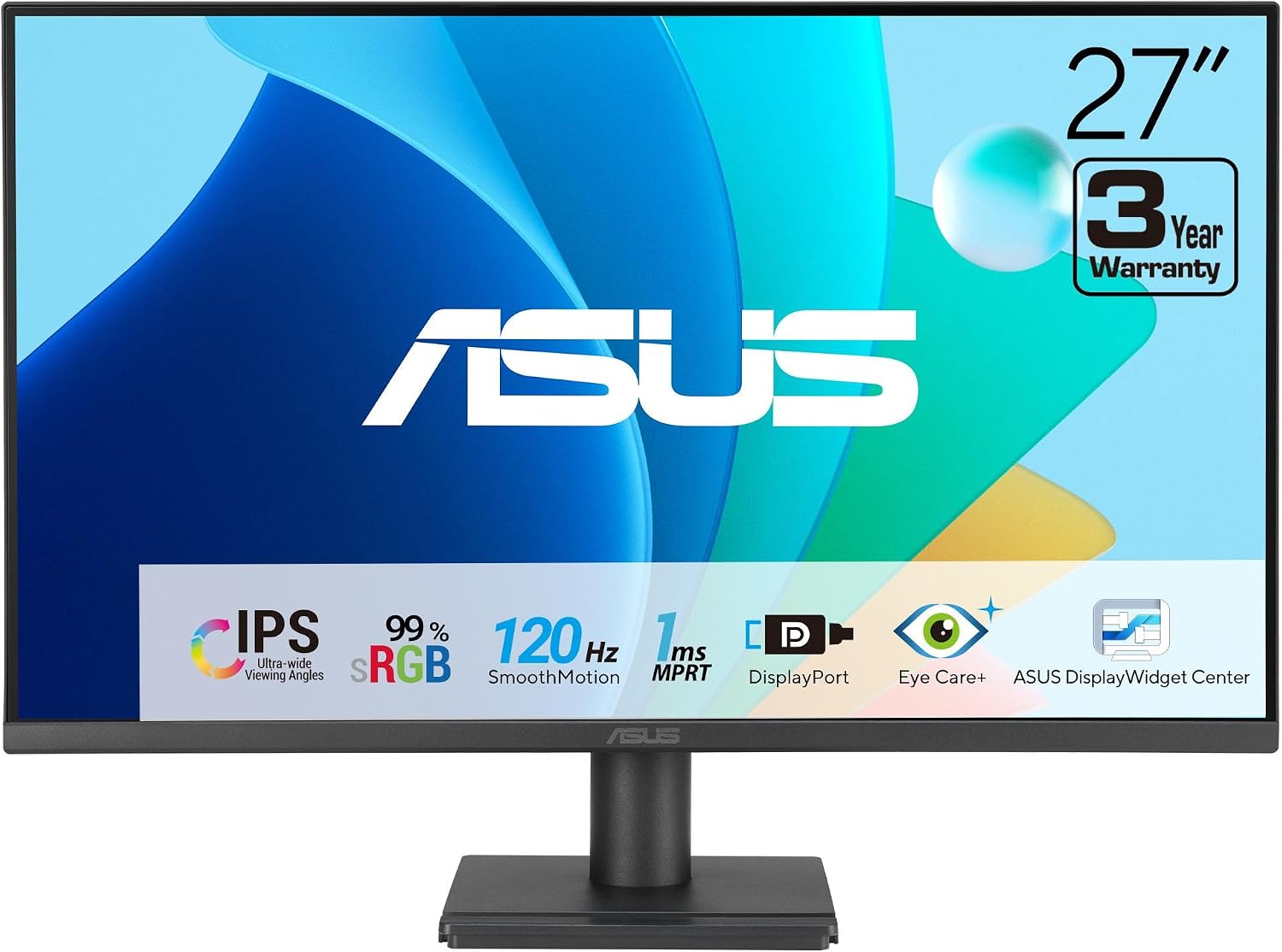 VA279QG 27 Inch 1080P 120Hz Eye Care Gaming Monitor, HDMI, DisplayPort | IPS, Full HD, 99% sRGB, VGA, Frameless, Adaptive-Sync, 1ms, Speakers, Low Blue Light, Flicker Free, VESA Wall Mount