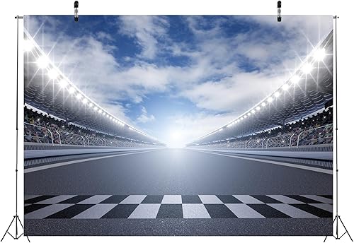 Miniatura 5 de BELECO Telón de fondo de carreras de tela de 10 x 8 pies, línea de meta, pista de carreras, fondo de auto de carreras, circuito de motocicletas,