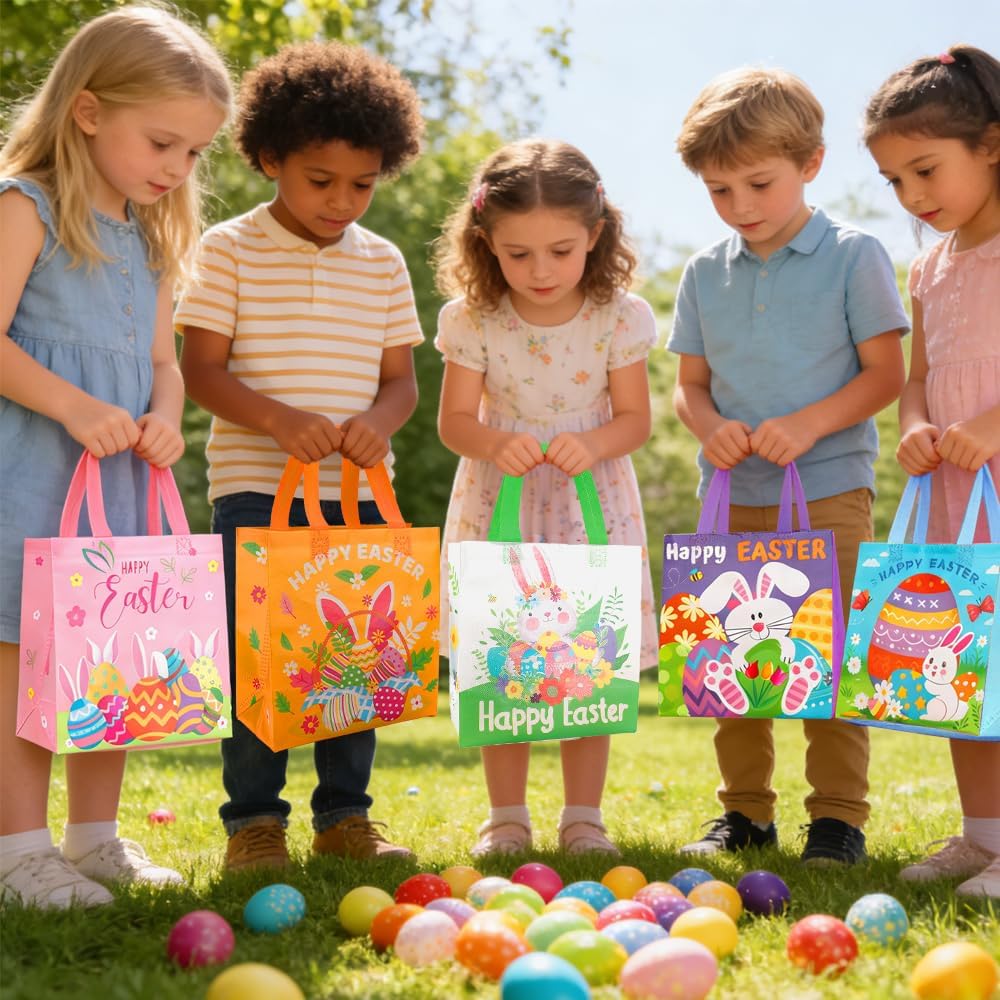 6 Pack Easter Gift Bags with Handles(4.3x8.6x9.4 Inch) Non-woven Fabric Goodie Snack Candy Treat Tote Wrap Bags Reusable Bulk Spring Easter Basket Stuffers Party Decorations Favors Supplies Baggies - Image 5