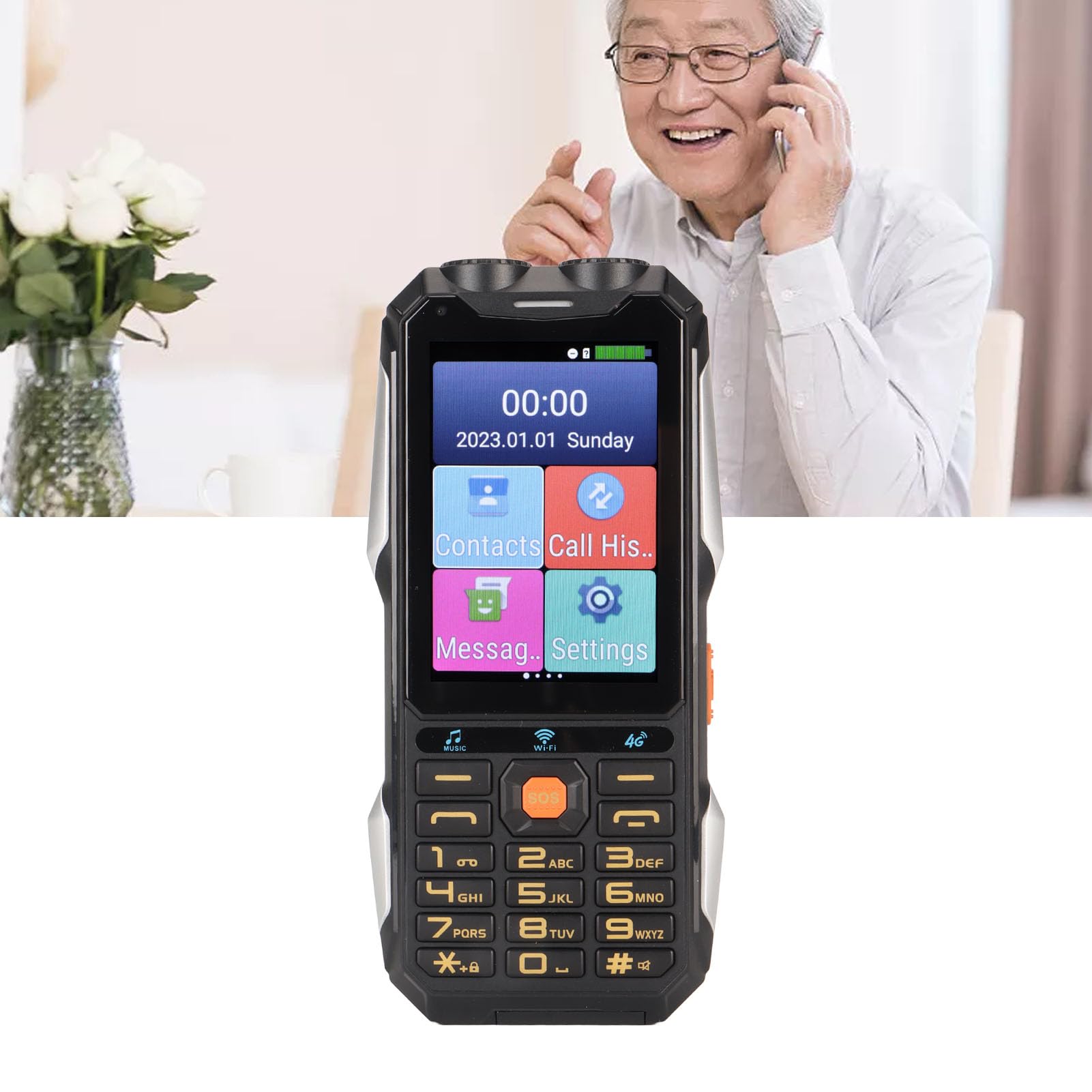 Teléfono Móvil para Personas Mayores, Teléfono Móvil para Personas Mayores Pantalla de 4 Pulgadas Transmisión de Volumen Alto para Hacer Llamadas con Batería de 18000 MAh (Black)
