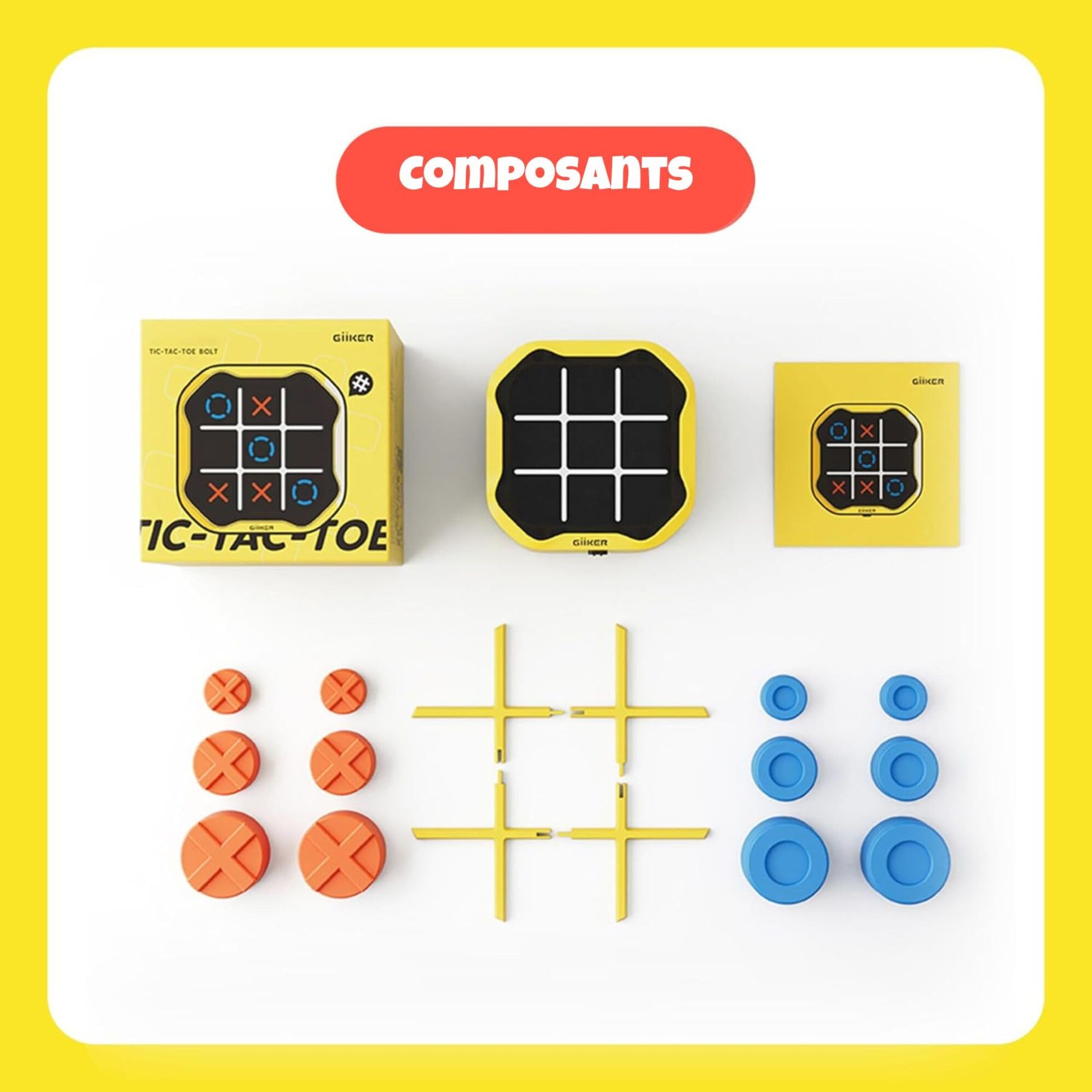 GIIKER Tic Tac Toe Bolt Game, Console de Jeu de Puzzle Portable Originale 3 en 1, Jeux de Voyage Portables pour Les trajets en Voiture, Jeux de société pour Enfants et Adultes, Cadeaux d'anniversaire