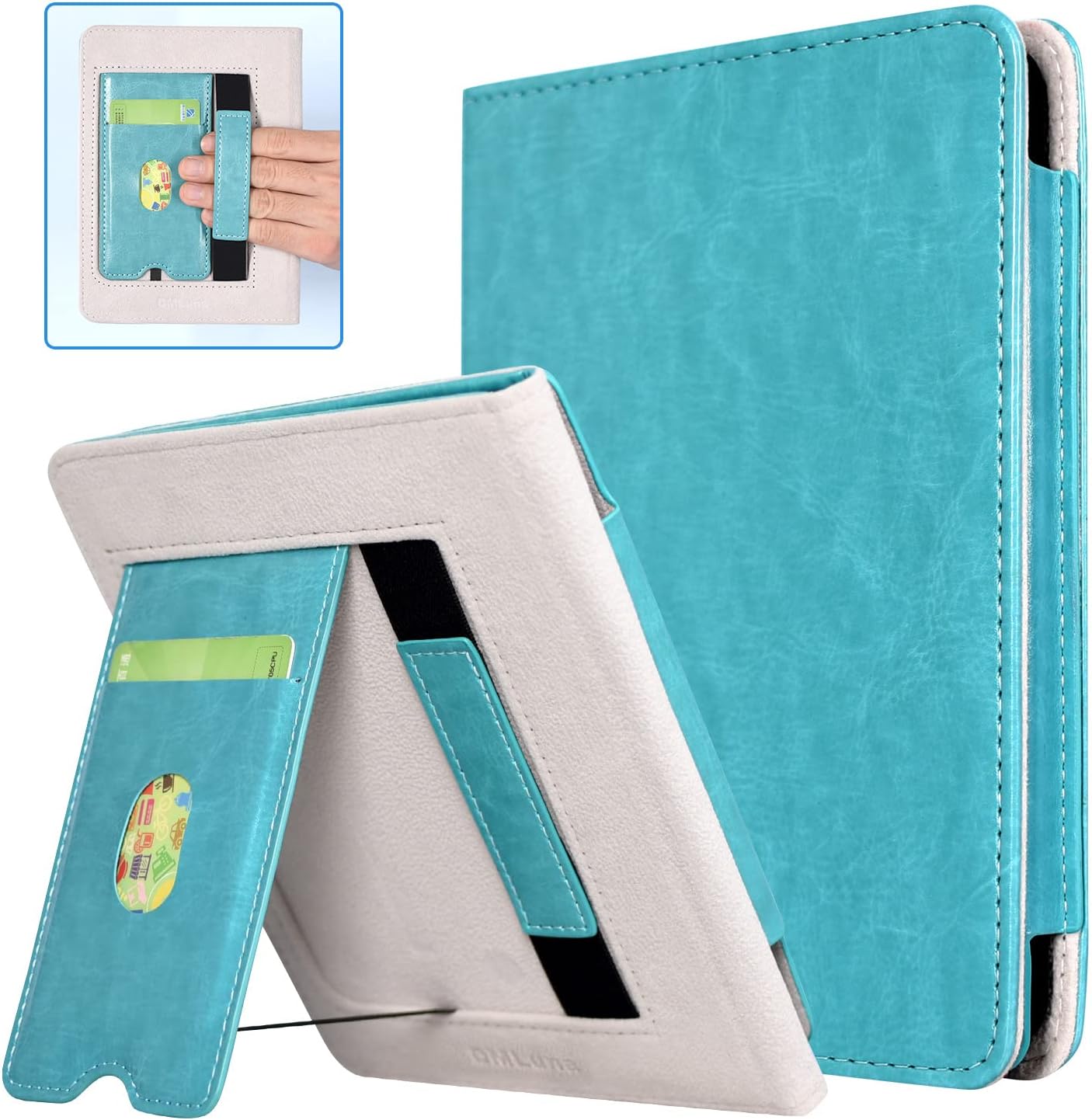 DMLuna Kindle Paperwhite Case, Fits 11th Generation 2021, 6.8”, Hands Free Stand Smart Protective Durable Premium PU Leather Cover with Auto Sleep Wake, Hand Strap, Card Slot (Sky Blue)