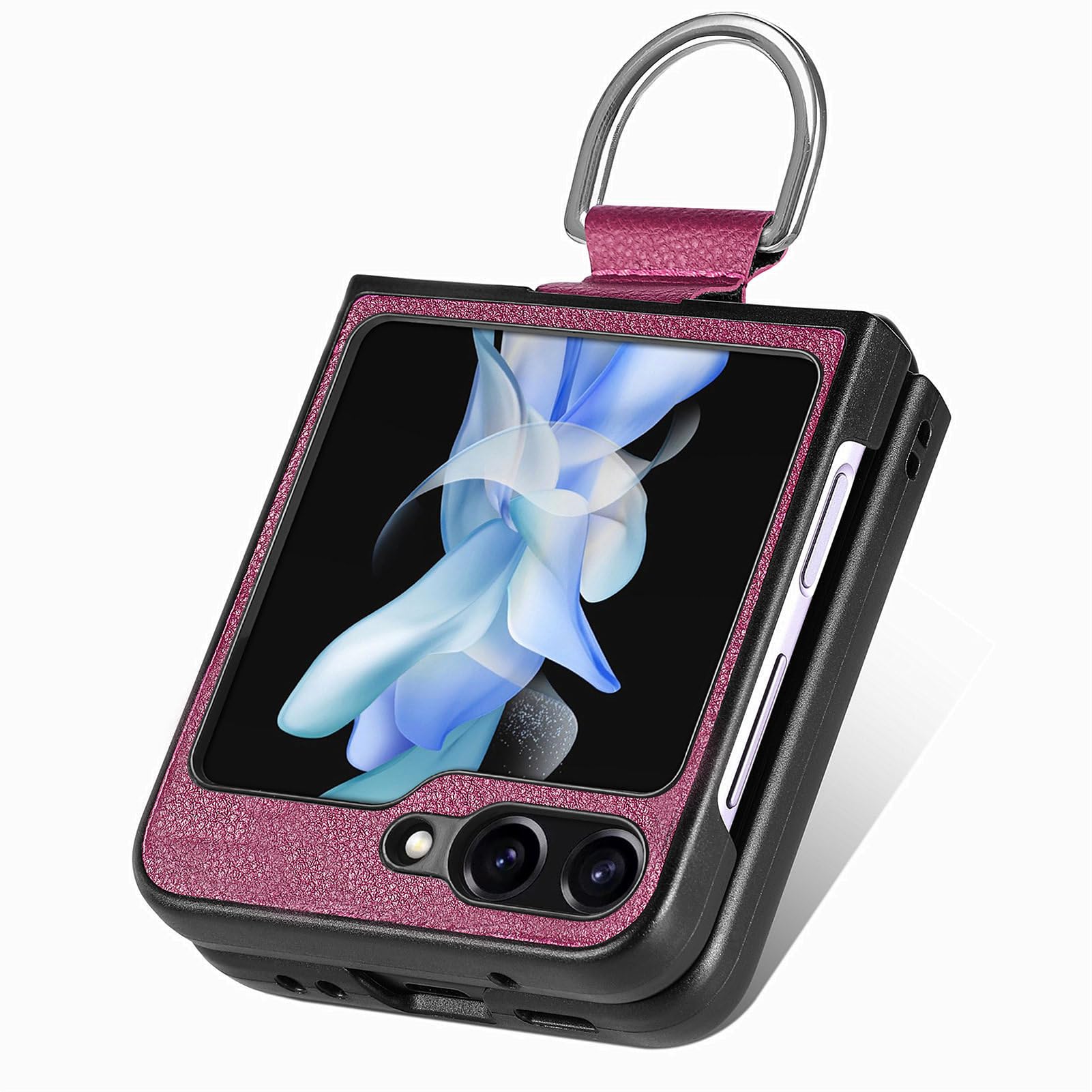 NC Samsung Galaxy Z Flip 3 (5G) Case Cover with Ring Holder, PU Leather + Hard PC Silicone Cover Slim Thin Shockproof Protector Non-Slip Durable Matte Phone Cases for Samsung Z Flip 3 (Purple)