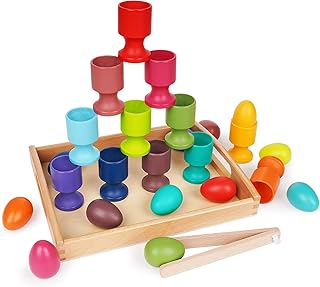 Agirlgle Balls in Cups Montessori Toy Wooden Color Sorter Game 12 Rainbow Colored Sorting Ball Preschool Learning Education Fine Motor Skill Toys for Toddlers Counting Toys