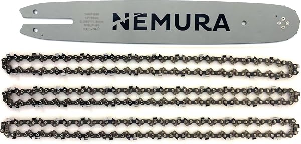 Guide de 35 cm et lot de 3 chaînes de tronçonneuse, 50 maillons, pas 3/8 LP, jauge 1,1 mm, semi-ciseau